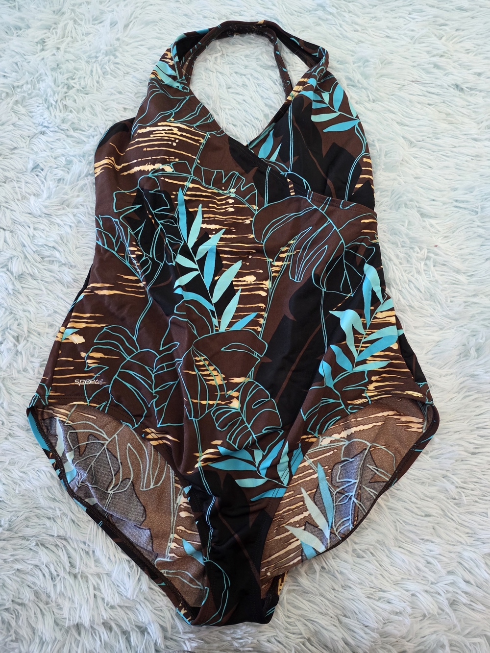 Speedo Tropical Palm Halter Swimsuit | Brown & Teal | 18